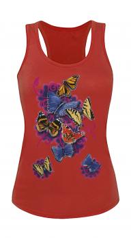 Tank-Top mit Print - Butterfly Schmetterlinge Blumen T09842 Gr. rot / XL