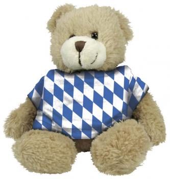 Plüsch - Teddybär mit Shirt im blau weißen Rautenmuster - 27049