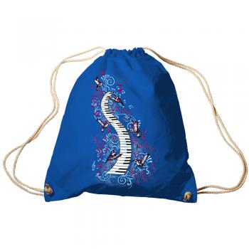 Trend-Bag Turnbeutel Sporttasche Rucksack mit Print -Klavier und Vögel - TB09018 Royal