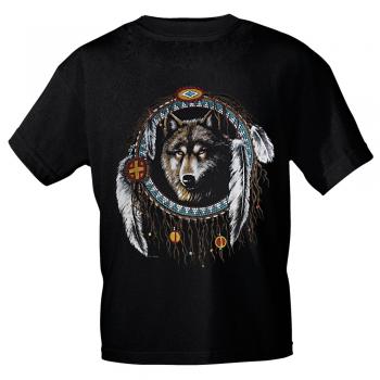 T-Shirt mit Print - Traumfänger Wolf Federn - YF225 schwarz - Gr. L