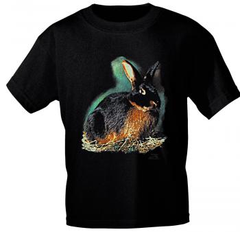 T-Shirt mit Print - Hase Kaninchen Schwarzloh - YF500 schwarz Gr. S