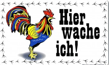 Lustiges Warnschild - HIER WACHE ICH - HAHN - 25cm x 15cm - Tiere Wachhund - 308427