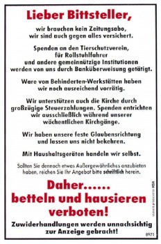Spaß-Schild - Lieber Bittsteller ... hausieren verboten - 308971 - 20cm x 30cm - Kunststoffschild