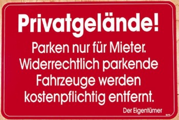 Hinweisschild - Privatgelände - Parken nur für Mieter... - 308699 - Gr. ca. 25 x 40cm