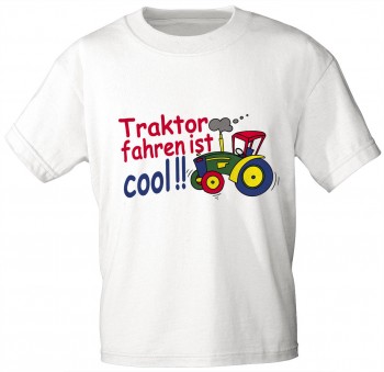 Kinder T-Shirt mit Aufdruck - TRAKTOR FAHREN IST COOL - 08233 -  Gr. 86 - 164 in 5 Farben weiß / 134/146