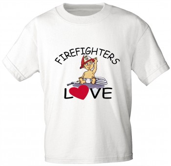 Kinder T-Shirt mit Print - Feuerwehr - FIREFIGHTERS LOVE - 08118 - weiß - Gr. 122/128