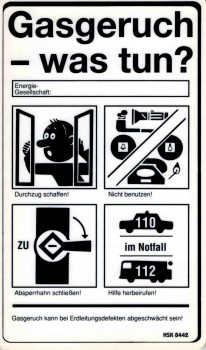 Informationsschild - GASGERUCH - WAS TUN - Gr. 25 x 14,5 cm - 308442