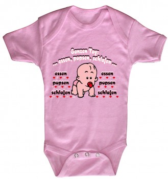 Babystrampler mit Print – ganzen Tag essen, pupsen, schlafen– 08373 pink - 18-24 Monate
