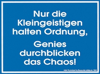 Fun-Schild - Nur die Kleingeistigen halten Ordnung... - 309045 - 20cm x 15cm - Ordnung Chaos