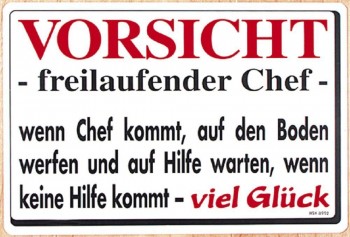 Spaß-Schild - Vorsicht freilaufender Chef... - 308992 - 30 x 20 cm - Arbeit Kunststoffschild