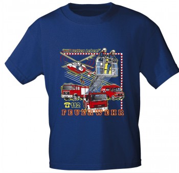 Kinder T-Shirt mit Print - Wir retten Leben - Feuerwehr 112 - 06964 - royalblau - Gr. 86/92