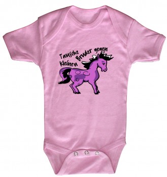 Babystrampler mit Print - Tausche Bruder gegen Pony - 08377 rosa - 6-12 Monate