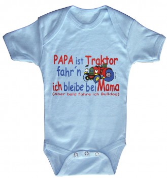 Babystrampler mit Print - Papa ist Traktor fahrn ich bleib bei Mama - 08308 hellblau - 0-6 Monate