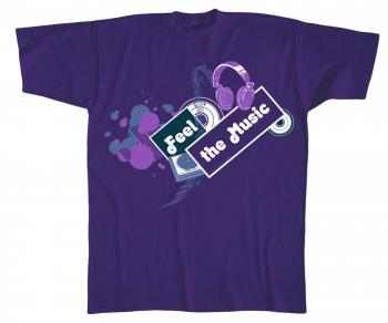 T-Shirt unisex mit Print - Feel the Musik - 10306 dunkellila - Gr. S