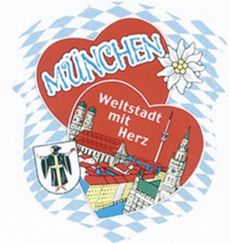 Auto-Aufkleber MÜNCHEN Weltstadt mit Herz Gr. ca. 8,5 x 8,5cm -301519- Wappen Landeszeichen
