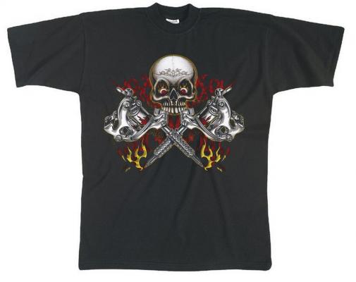 T-SHIRT mit Print - Skull Schädel Totenkopf Säbel - 09959 schwarz - XXL