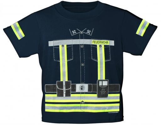 T-Shirt Unisex mit Vorder- und Rückenprint - Feuerwehr - 12701 marine mit reflektierenden Streifen - Gr. M - XL