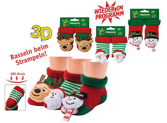 Erstlingssöckchen Baby Rassel-Söckchen - Elch Schneemann Weihnachtsmann zur Wahl - 56904