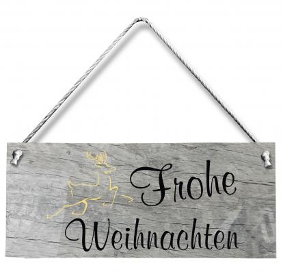 Holzimitat-Schild mit Kordel - Frohe Weihnachten - 70386 - ca. 42 x 18 cm