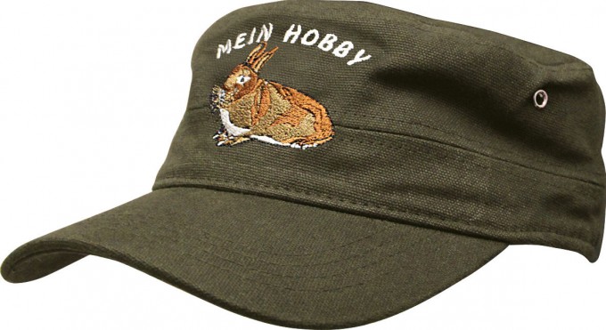 Military-Cap mit Einstickung - Hase Kaninchen - Mein Hobby - 60585 Olivgrün