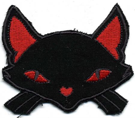 Aufnäher - Katzenkopf schwarz mit roten Augen - 02027 Gr. ca. 7,5 x 6 cm