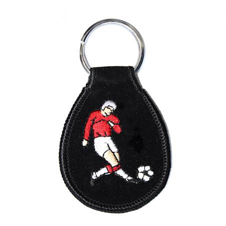 Schlüsselanhänger aus Stoff mit Einstickung - Fußballer rot - Gr. ca. 5x6,5cm - 02469