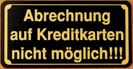 Hinweisschild - ABRECHNUNG KREDITKARTE - Gr. ca. 15 x 75 mm - 308093