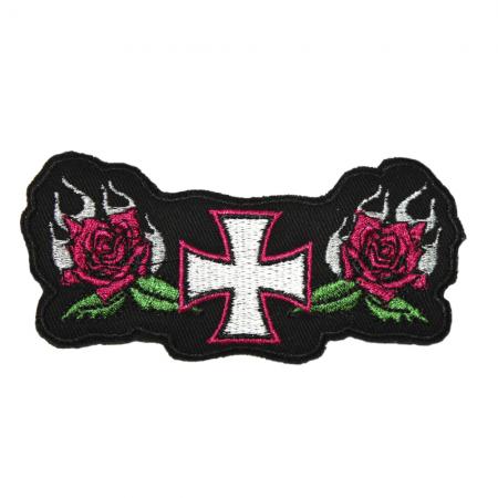 Patches Aufnäher - Kreuz mit Rose - Gr. ca. 11,5cm x 5cm - 04304