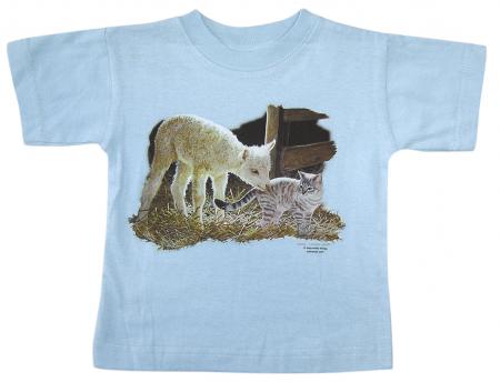 Kinder T-Shirt mit Print - Lämmchen und Kätzchen - 08202 - hellblau - Gr. 92/98