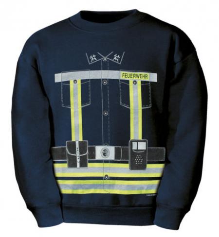 Kinder Sweatshirt mit Vorder- und Rückendruck - Feuerwehr neongelb - 09029 dunkelblau - Gr. 152/164