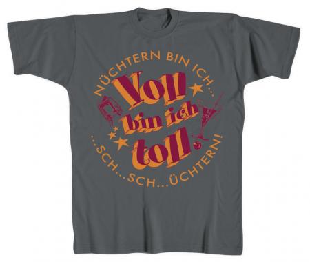 T-Shirt mit Print - Nüchtern bin ich schüchtern Voll bin ich toll - 09642 grau - Gr. S-XXL