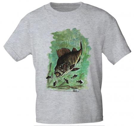 T-Shirt unisex mit Print - Flussbarsch - 09872 graumeliert - Gr. M