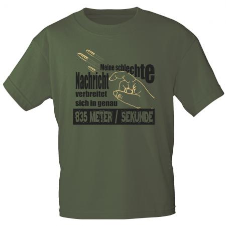 T-Shirt mit Print ..schlechte Nachricht verbreitet sich .. 835 Meter/Sekunde 10183 dunkelgrün Gr. S-3XL