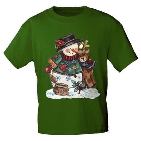 Kinder T-Shirt mit Print Schneemann Weihnachten 06948/2 grün Gr. 134/146