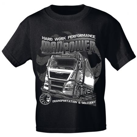 T-Shirt mit Print - Truck LKW Hard Work Performance ManPower - 10651 schwarz Gr. S-2XL