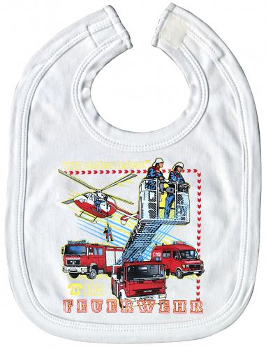 Lätzchen mit Print Feuerwehr Auto Hubschrauber 12724 weiß