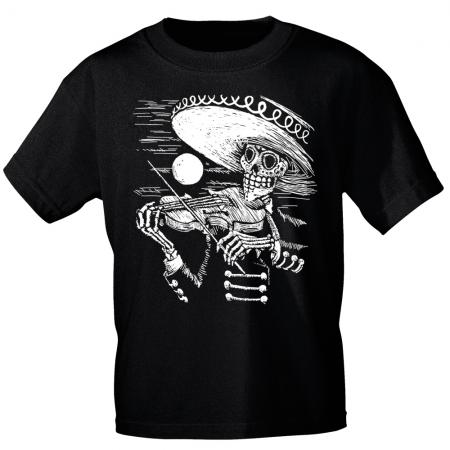 T-Shirt mit Print Skelett mit Geige Sombrero Skull 12998 schwarz Gr. S-3XL