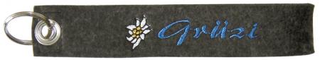 Filz-Schlüsselanhänger mit Stick Grüzi  Gr. ca. 19x3cm 14006 dunkelgrau