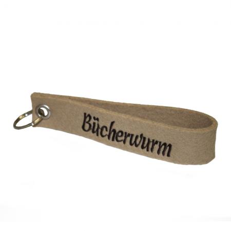 Filz-Schlüsselanhänger mit Stick Bücherwurm Gr. ca. 17x3cm 14419 beige