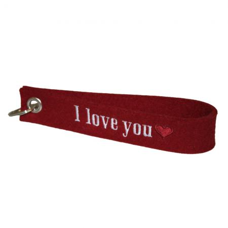 Filz-Schlüsselanhänger mit Stick I Love You Gr. ca. 17x3cm 14422 rot