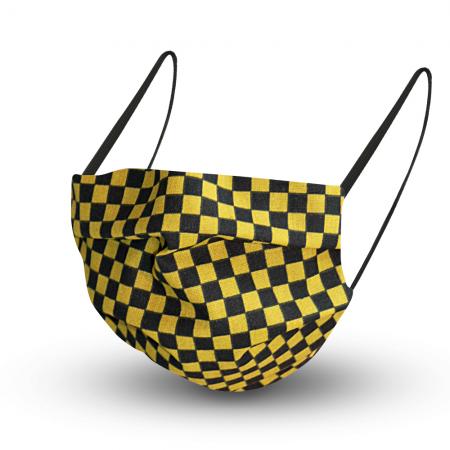 Baumwollmaske mit zertifiziertem Innenvlies - Pepita Schwarz-Gelb - 15406 + Gratiszugabe