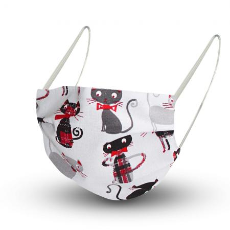 Baumwollmaske mit zertifiziertem Innenvlies - Katze Cartoon - 15614 + Gratiszugabe