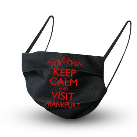 Baumwollmaske in SCHWARZ mit Innenvlies - Keep Calm and Visit Frankfurt - 15651 + Gratiszugabe