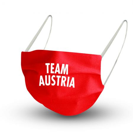 Baumwollmaske in ROT mit zertifiziertem Innenvlies - Print - TEAM AUSTRIA - 15696 + Gratiszugabe