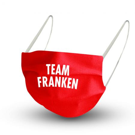 Design Maske in ROT aus Baumwolle mit zertifiziertem Innenvlies - TEAM FRANKEN - 15785 + Gratiszugabe