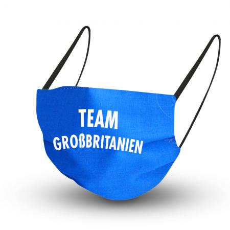 Baumwollmaske in BLAU mit zertifiziertem Innenvlies - TEAM GROSSBRITANNIEN 15790 + Gratiszugabe