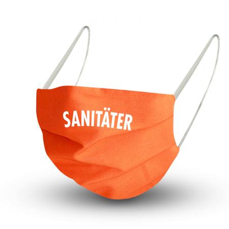 Baumwollmaske in ORANGE mit zertifizierten Innenvlies - SANITÄTER - 15815 + Gratiszugabe