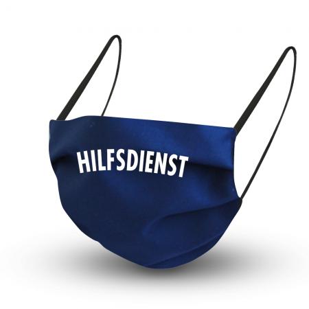 Baumwollmaske in DUNKELBLAU mit zertifizierten Innenvlies - mit Print - HILFSDIENST - 15862 + Gratiszugabe