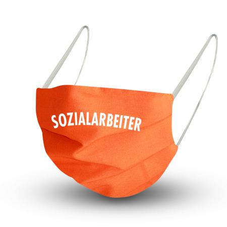 Baumwollmaske in ORANGE mit zertifizierten Innenvlies - SOZIALARBEITER - 15873 + Gratiszugabe