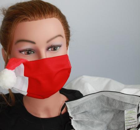 Textil Design Maske aus Baumwolle, mit zertifiziertem Innenvlies - Bommel rot-weiß - 15887 Weihnachten